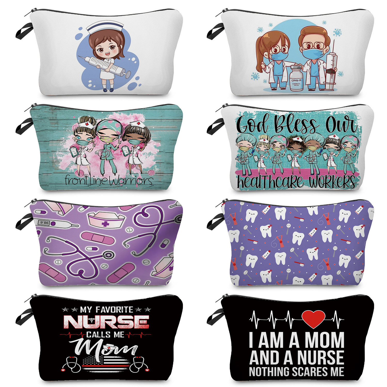 Pillow Cover Sublimation - Cartoon Dentist Nurse Print Cosmetic Bags