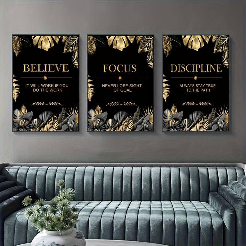 3pcs gold, leaves, text - Mode - Canvas Wrap Ready 리뷰 및 가격