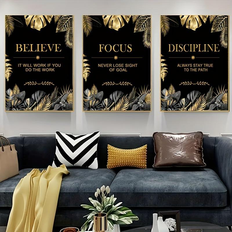 3pcs gold, leaves, text - Mode - Canvas Wrap Ready 리뷰 및 가격