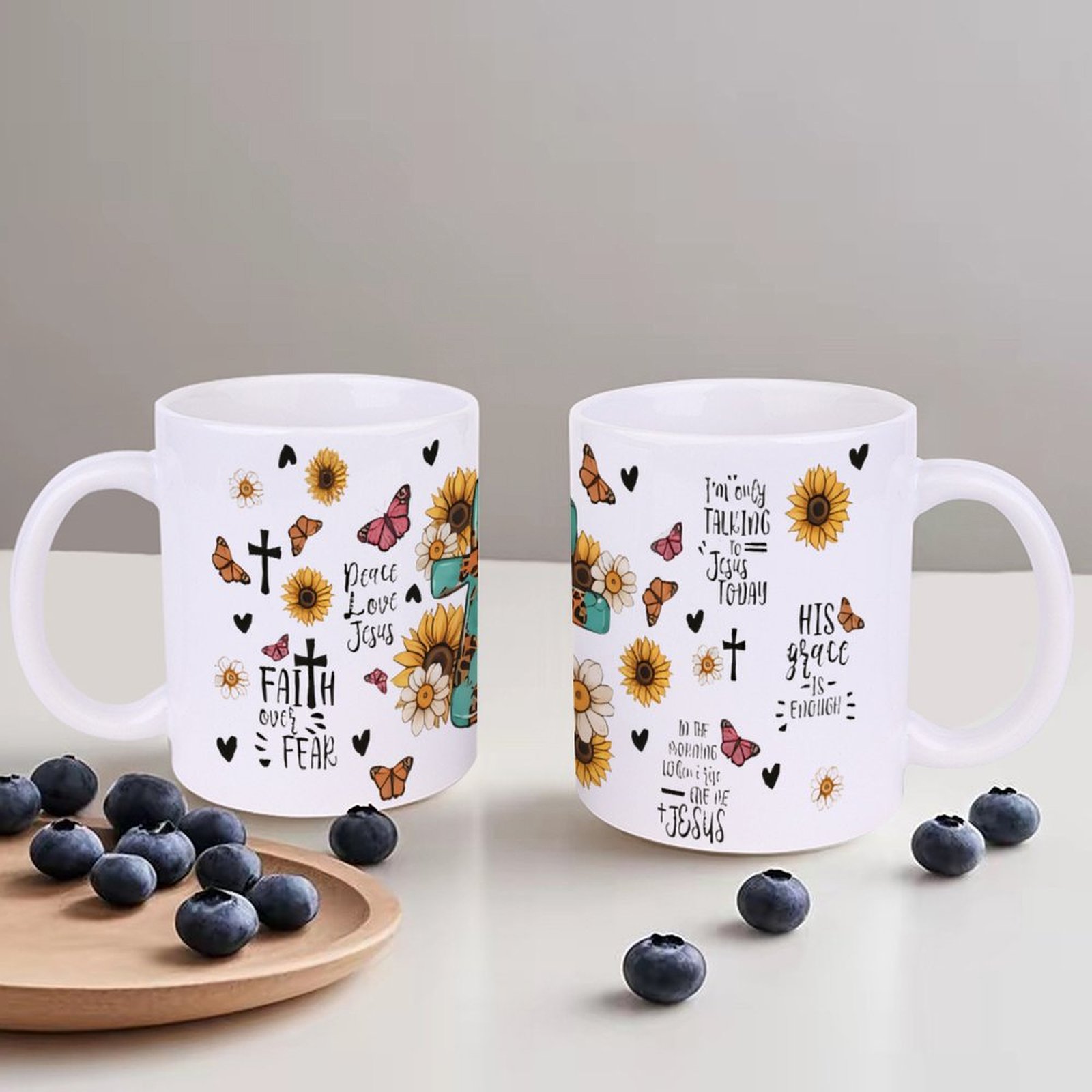 A Cross Surrounded By Sunflowe - Sublimation Mug White 리뷰 및 가격