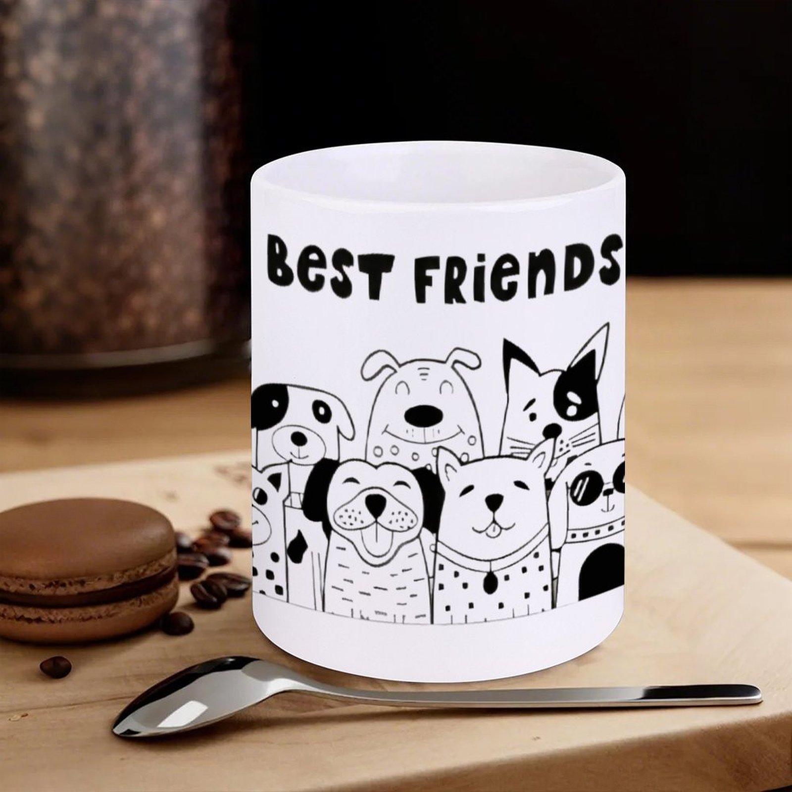 Illustration Of Dogs With The  - Sublimation Mug White 리뷰 및 가격